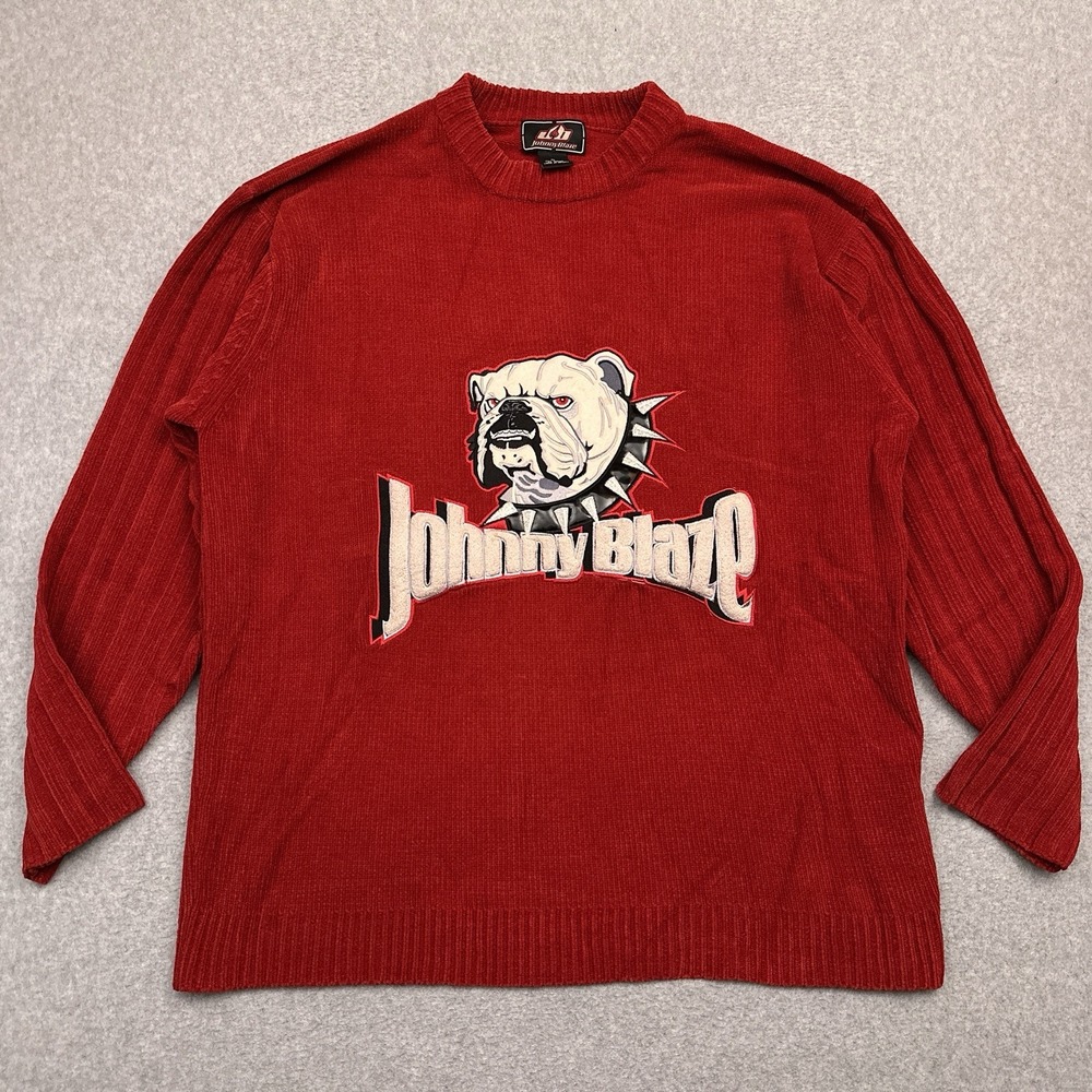 Johnny Blaze‎ Sweater Vintage 90s Y2K BullDog Wu Tang Red Men's XL Heavyweight